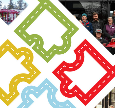 Graphic for climate Action Plan with multi-colored roads